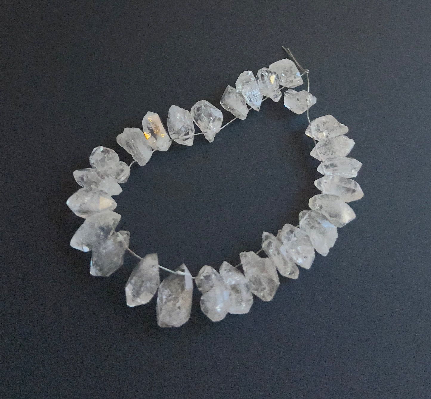 Handmade jewellery components with drilled Herkimer Diamond beads in irregular shapes. 