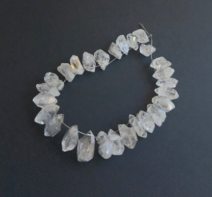 Handmade jewellery components with drilled Herkimer Diamond beads in irregular shapes. 