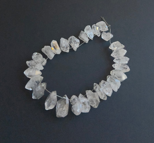 Handmade jewellery components with drilled Herkimer Diamond beads in irregular shapes. 