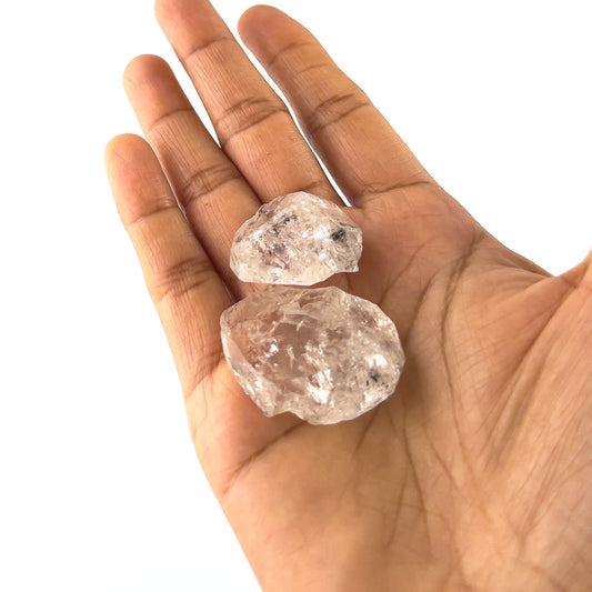 Genuine Herkimer Diamond rough pieces with sharp terminations and bright transparency, offered in undrilled 24–25mm sizes.