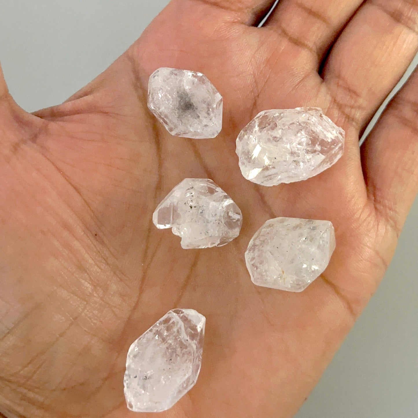 Large double terminated Herkimer quartz stones showing exceptional clarity and raw geometric breadth