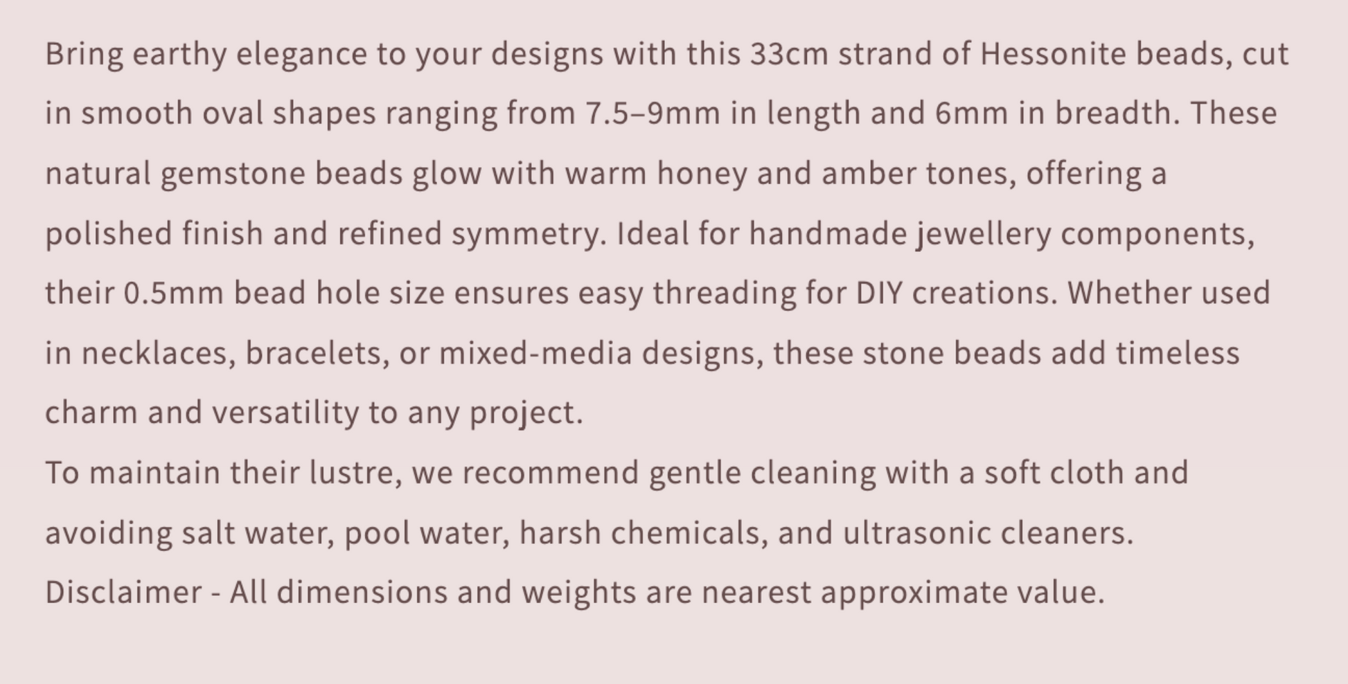 Text describing the product details of the gemstone beads , as seen on the Australian owned and trusted bead supplier, Melbourne Gemstone Beads.