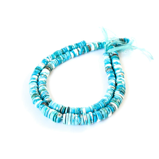 Howlite Turquoise smooth wheel heishi beads showing soft blue colour and clean finish for handmade jewellery.
