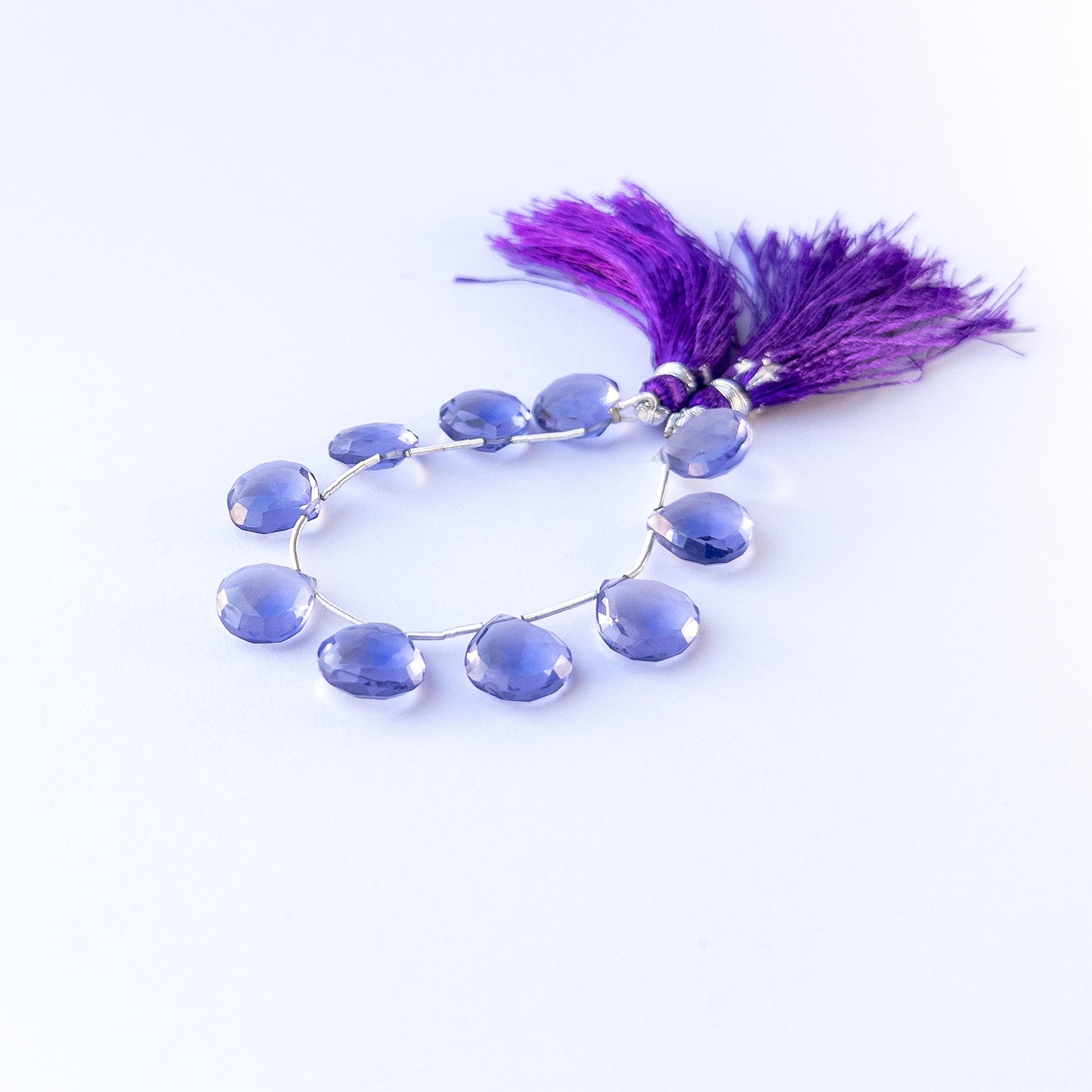 High‑quality hydro briolette gemstone beads with sharp facets and consistent colour across 10 pieces.