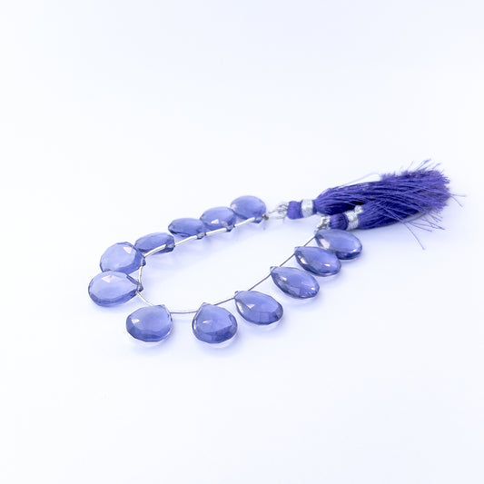 Genuine hydro quartz beads with sparkling faceted briolette shaping, ideal for DIY jewellery and artisan beadwork.