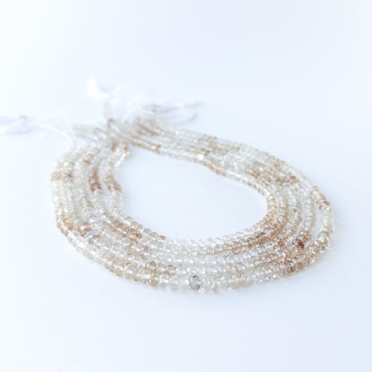 Close‑up of genuine Imperial White Topaz faceted rondelle beads showing bright facets and natural clarity.