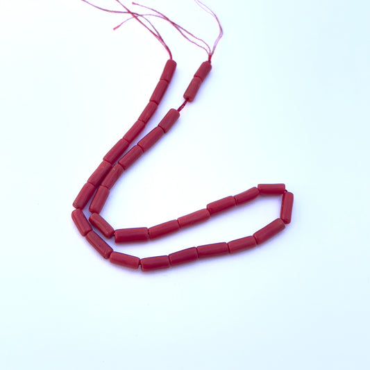 Pack of 5 Italian Coral beads in smooth cylinder cut with vibrant red colour.