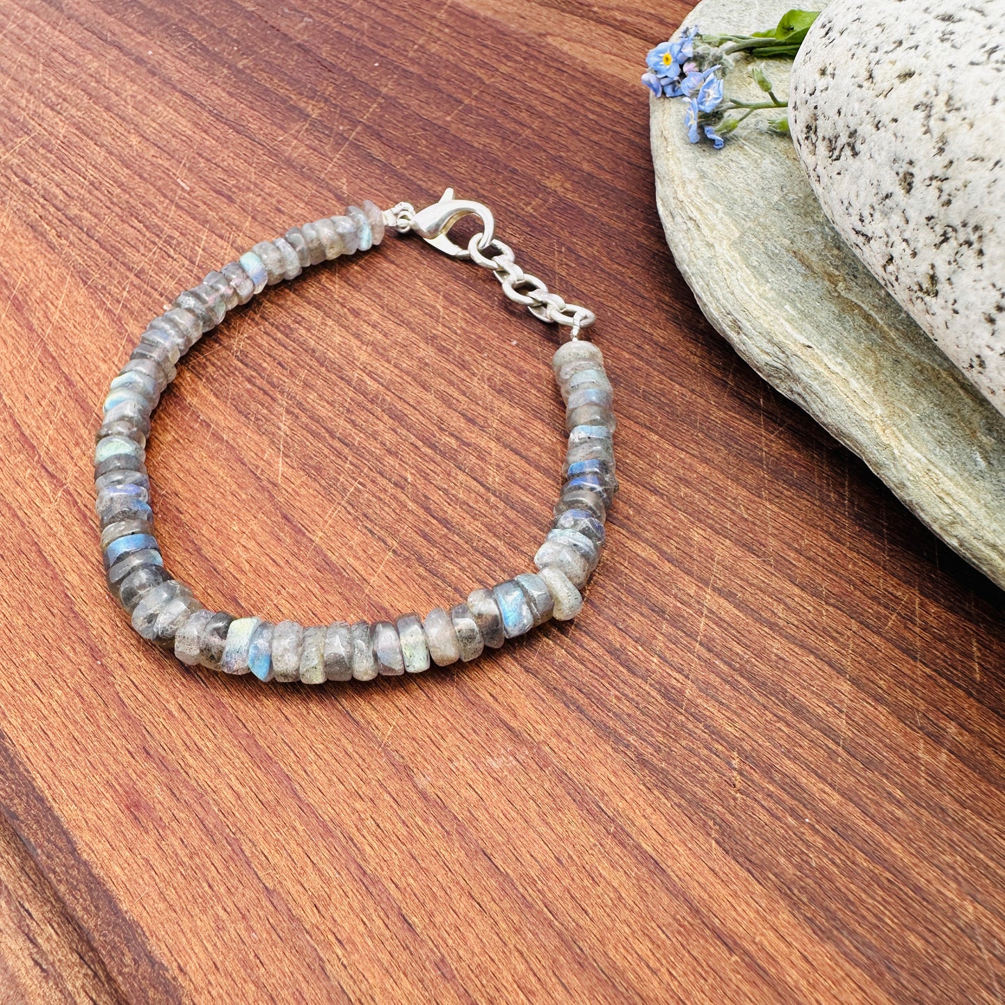 Elegant Labradorite bracelet with adjustable clasp and subtle labradorescence.