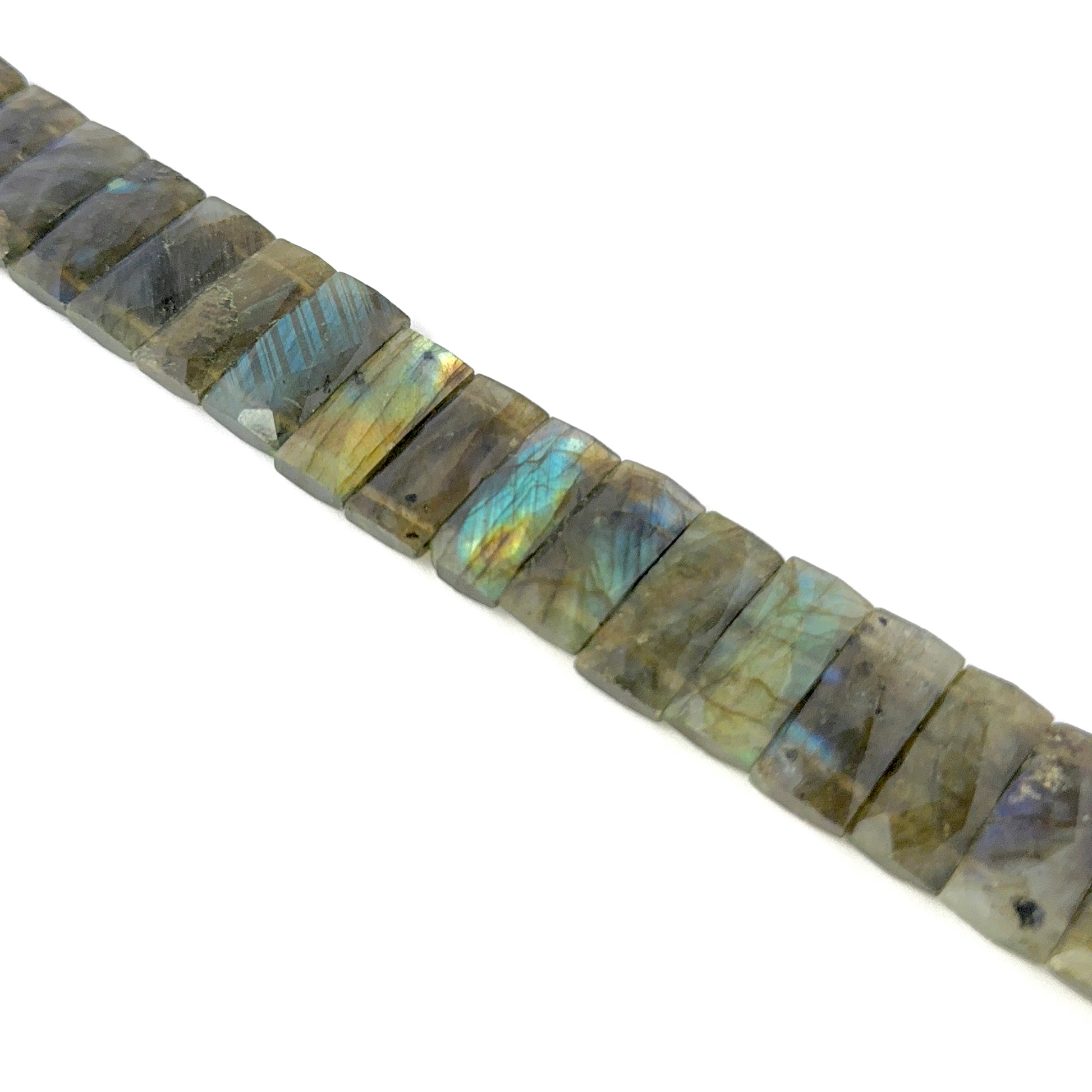 Labradorite faceted rectangle beads with reflective surfaces, perfect for authentic gemstone beads and creative jewellery designs.