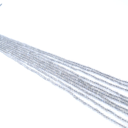 Close‑up of genuine labradorite faceted rondelle gemstone beads with natural shimmer for DIY jewellery making.