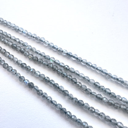 Handmade jewellery components featuring 3mm Labradorite stone beads with iridescent hues.