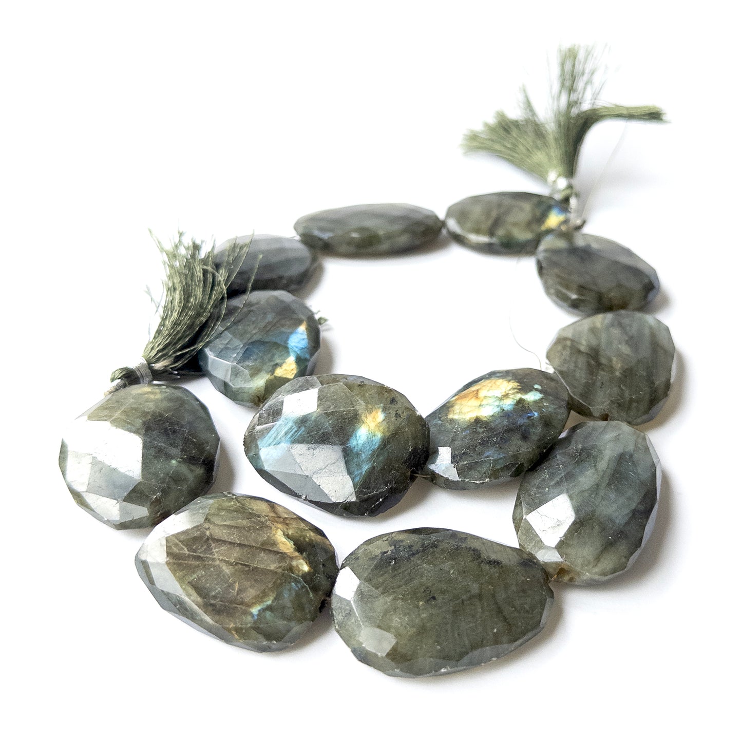 High‑quality Labradorite faceted oval beads showcasing bold proportions and vibrant colour play.