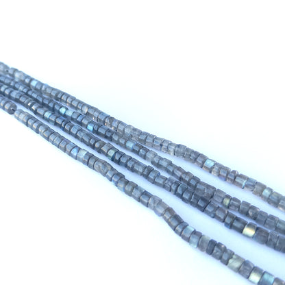 Handmade jewellery components featuring authentic Labradorite smooth cylinder beads with subtle blue‑grey labradorescence.