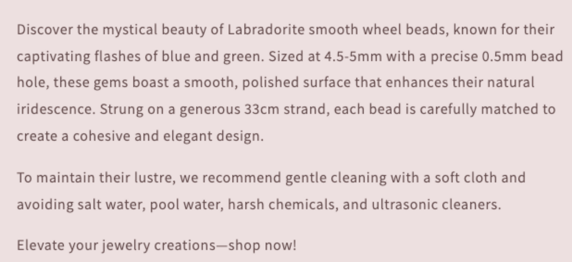 Text describing the product details of the gemstone beads , as seen on the Australian owned Melbourne Gemstone Beads shop.