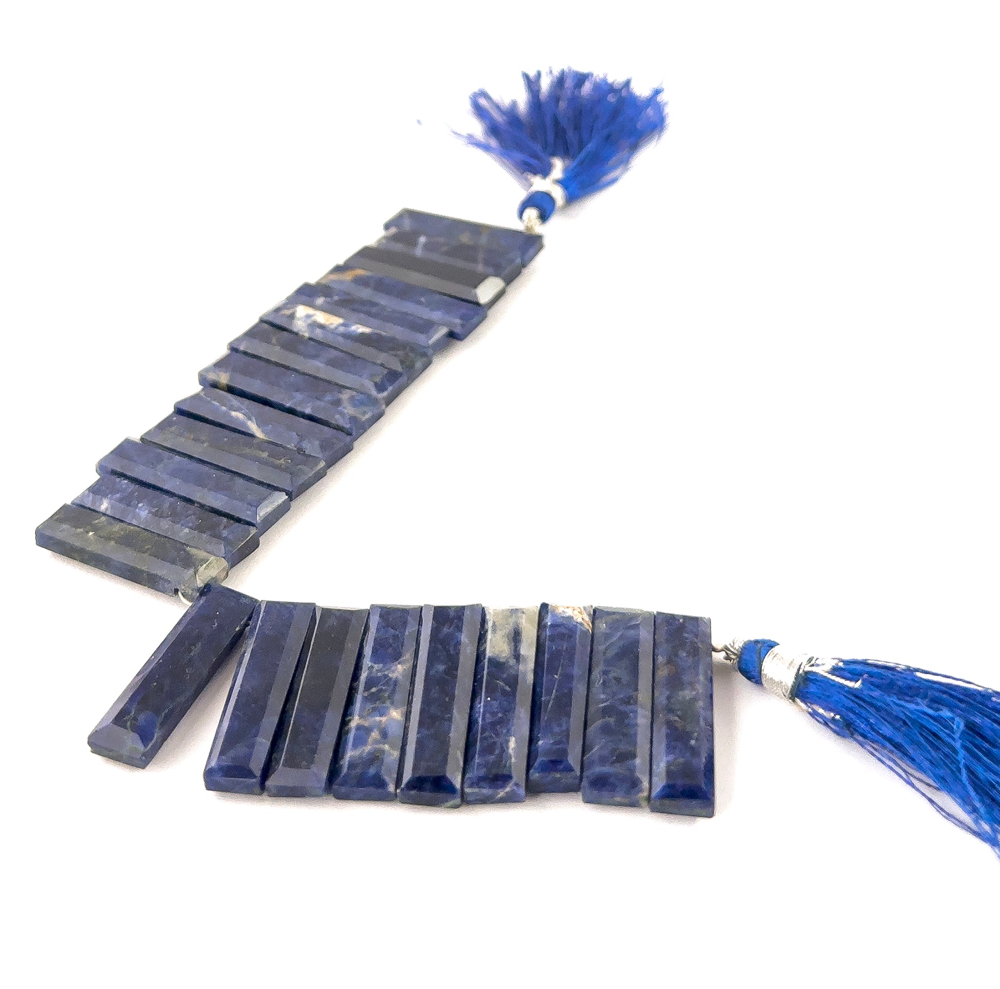 Lapis Lazuli faceted rectangle gemstones with crisp geometric cuts and rich ultramarine tones in a compact 15cm strand.