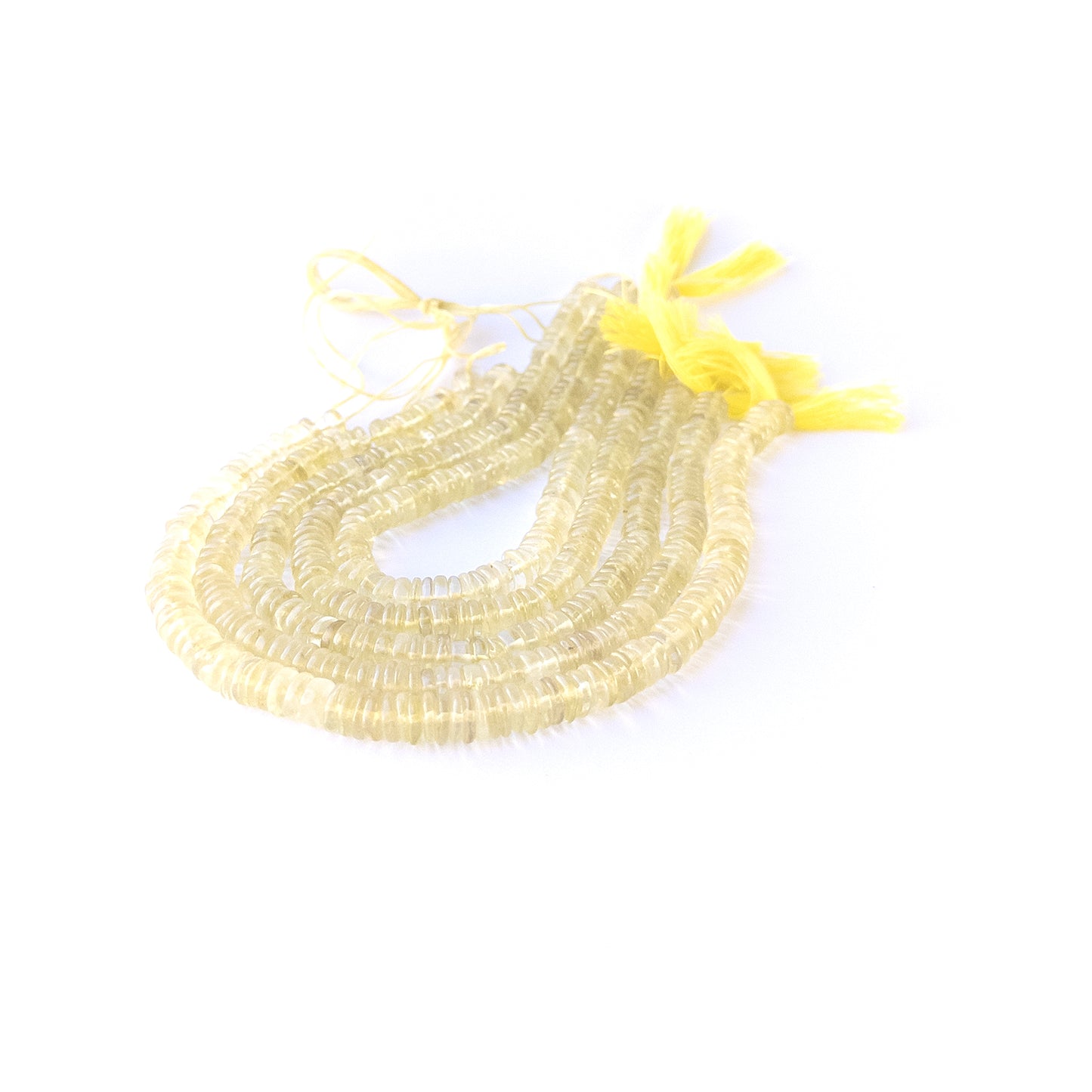 Lemon Quartz smooth wheel beads in 6–6.5mm size on a 20cm strand, showcasing genuine gemstone shine.