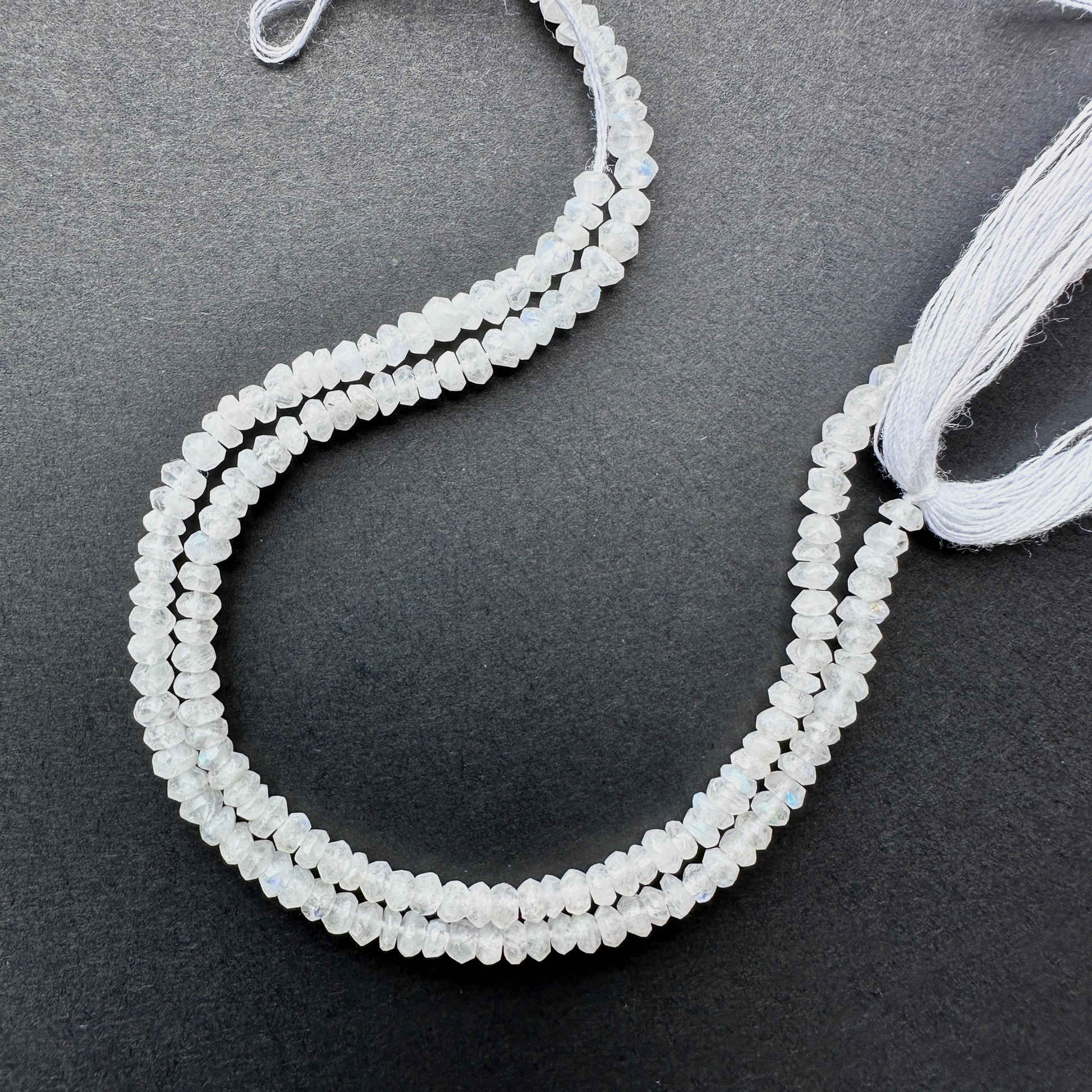 Stone Beads in Moonstone with refined faceted rondelle cut for handmade jewellery components.