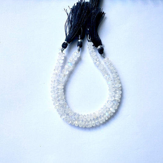 Moonstone faceted rondelle beads with shimmering cut and pastel hue on a 20cm strand.