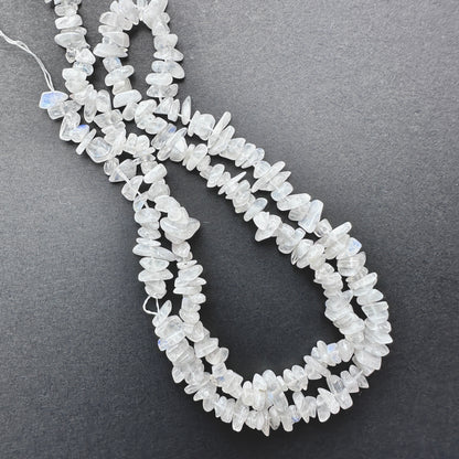 Natural gemstone beads in Moonstone, arranged on a 44cm strand with organic shapes.