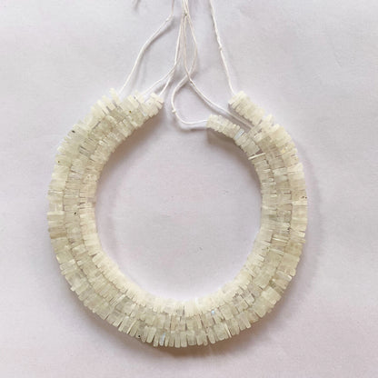Moonstone heishi square beads in soft white tones, strung on a 20cm or 24cm strand.