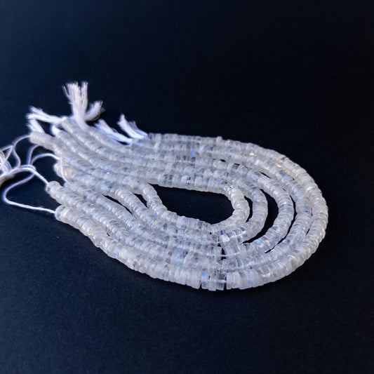 Genuine stone beads with soft white tones and rainbow flashes, featuring smooth wheels for DIY jewellery making.