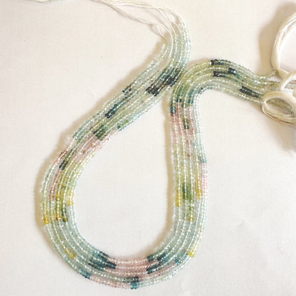 Ocean-tone Aquamarine beads strung across 34cm with clear faceting and balanced shine.