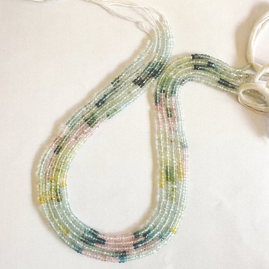 Ocean-tone Aquamarine beads strung across 34cm with clear faceting and balanced shine.