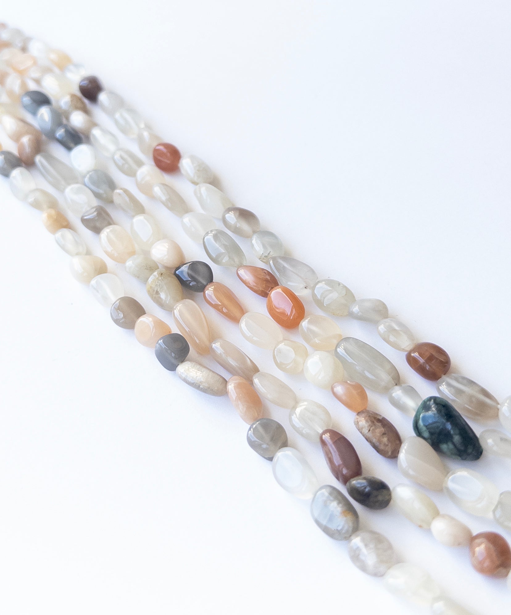 High‑quality Multi Moonstone beads arranged in a strand, perfect for gemstone jewellery making.