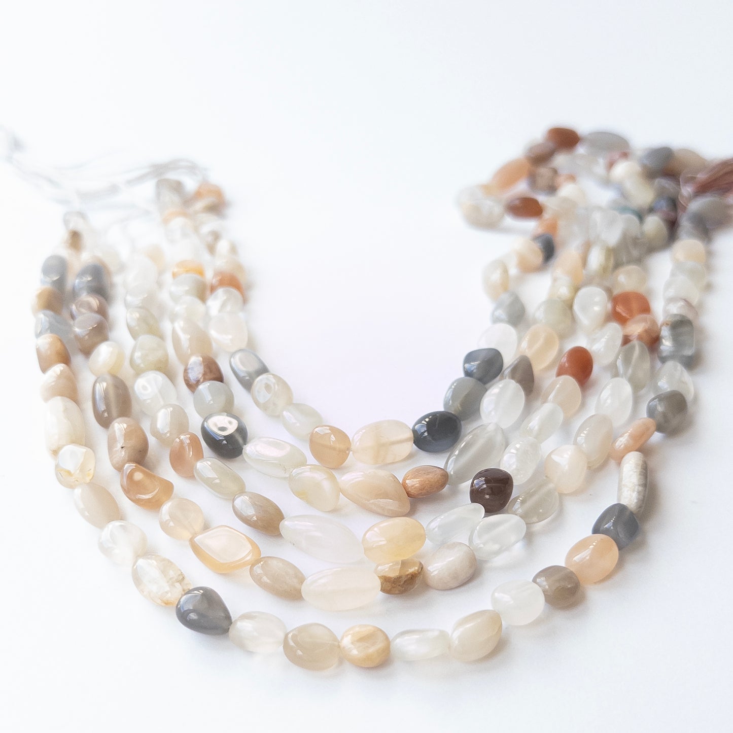 Genuine Multi Moonstone stone beads with soft pastel tones, ideal for handmade jewellery components.