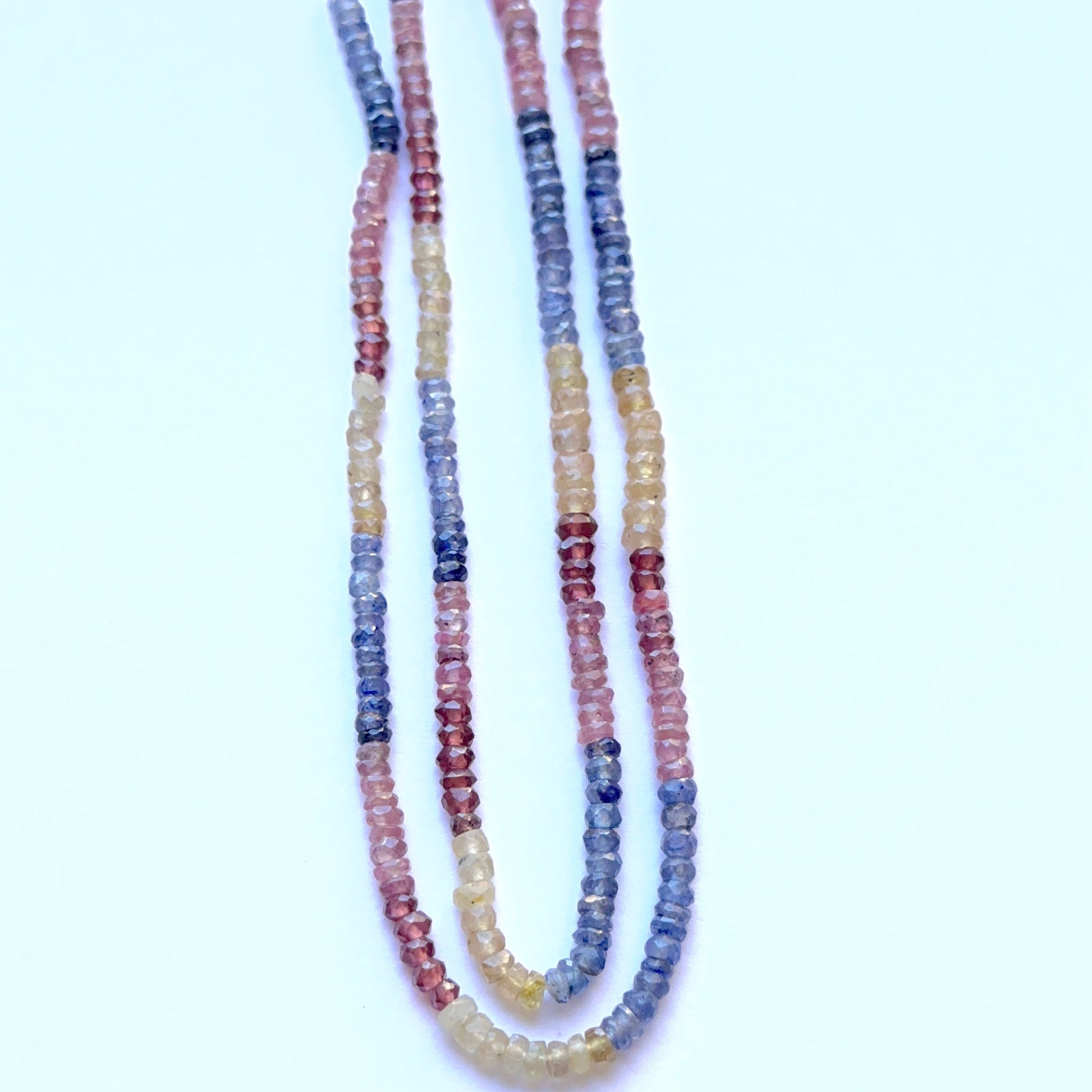 Gemstone beads faceted rondelle 2.8–3.2mm featuring ruby, yellow sapphire and blue sapphire for bespoke designs and gift making.
