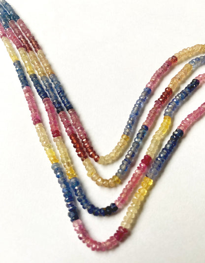 Colourful Multi Precious faceted rondelle beads with 2.8-3.2mm size arranged on a 36cm gemstone strand.