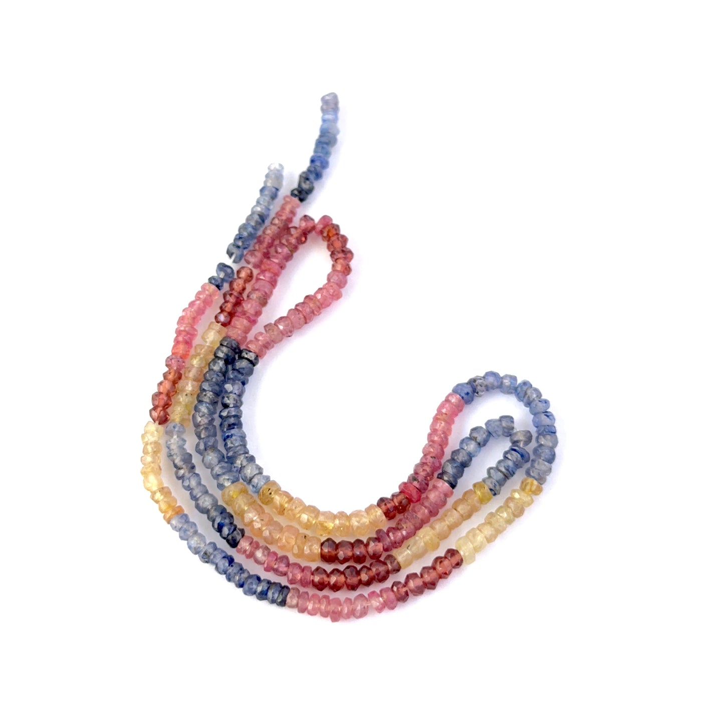 Multi Precious rondelle beads with vivid ruby, yellow sapphire and blue sapphire tones, ideal for genuine gemstone beads in DIY jewellery.