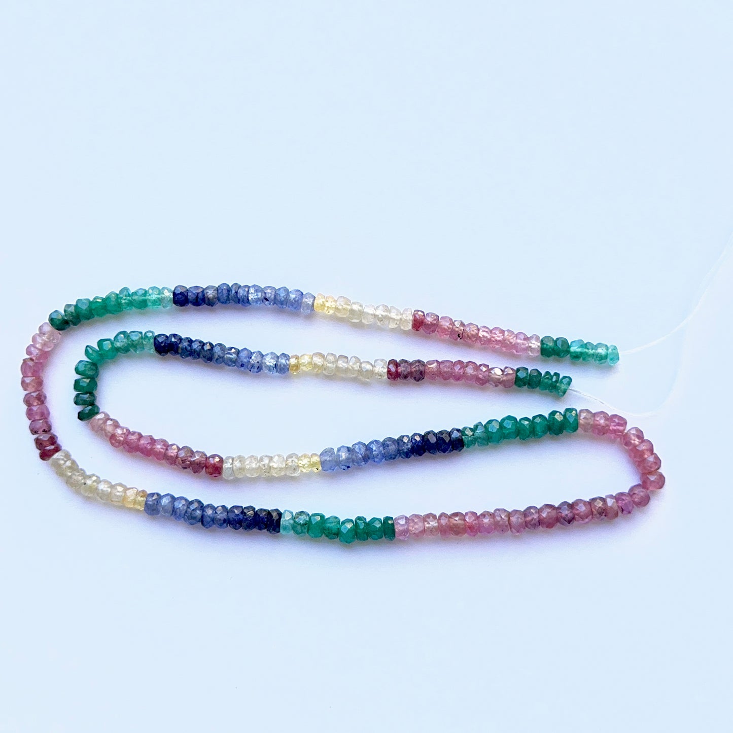 56 carat mixed precious faceted rondelle strand 3.3–4mm on a 39cm strand, perfect for handmade jewellery components.

