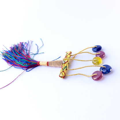 High‑quality multi precious rondelle beads with vibrant tones and sharp faceted shine across 5 pieces.