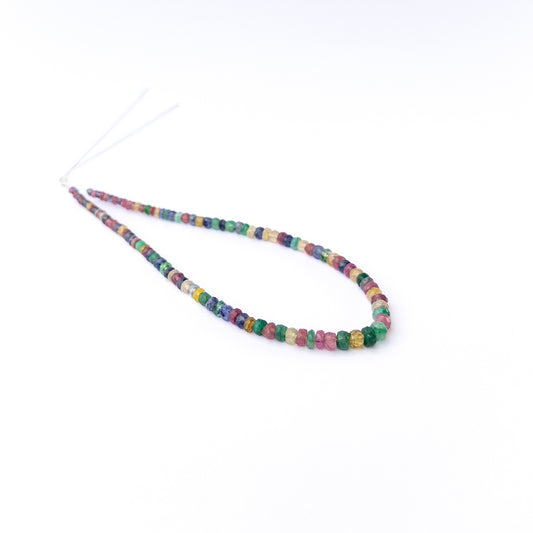 Multi Precious faceted rondelle gemstone beads in a 23cm strand, genuine stone beads for handmade jewellery.