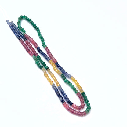 Colourful gemstone strand featuring sparkling faceted rondelles in mixed precious stones.