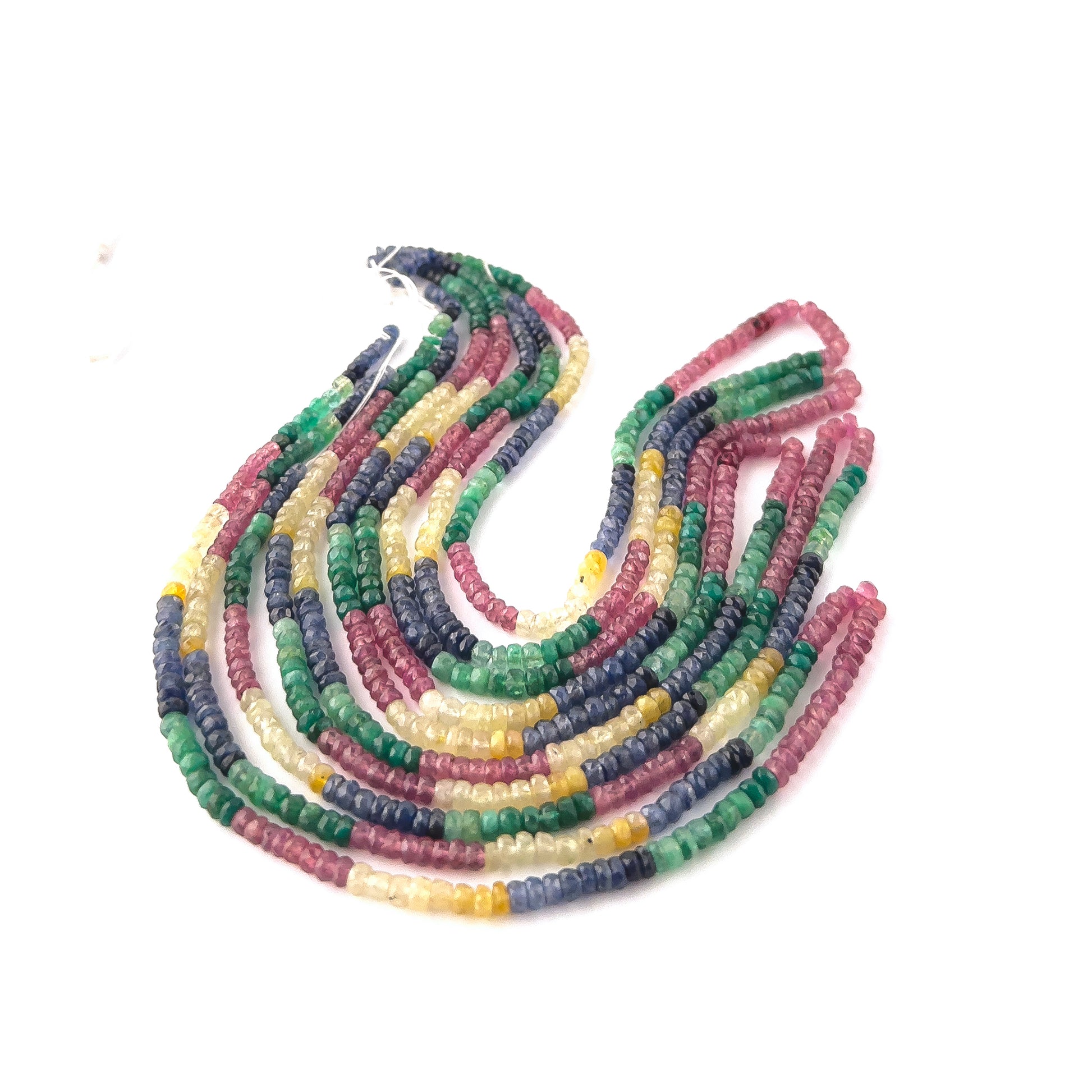 Multi precious faceted rondelle beads in 3.5–4mm size arranged in a 41cm strand, showcasing vibrant mixed gemstone colours.