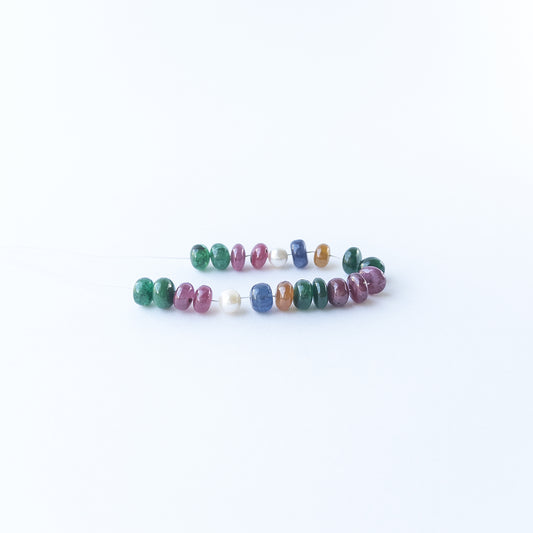 Smooth rondelle Ruby and Emerald beads with freshwater pearls ideal for handmade jewellery components.