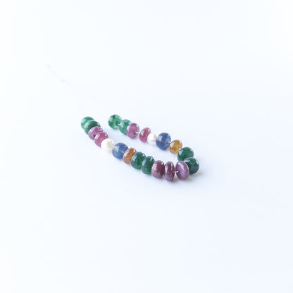 High‑quality multi precious rondelle beads paired with freshwater pearls showing elegant colour contrast.