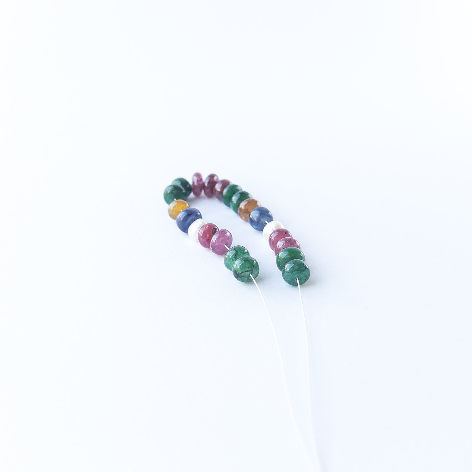 Authentic gemstone beads featuring Ruby, Emerald and pearls with smooth rondelle shine for DIY jewellery.