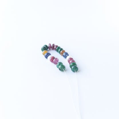Authentic gemstone beads featuring Ruby, Emerald and pearls with smooth rondelle shine for DIY jewellery.