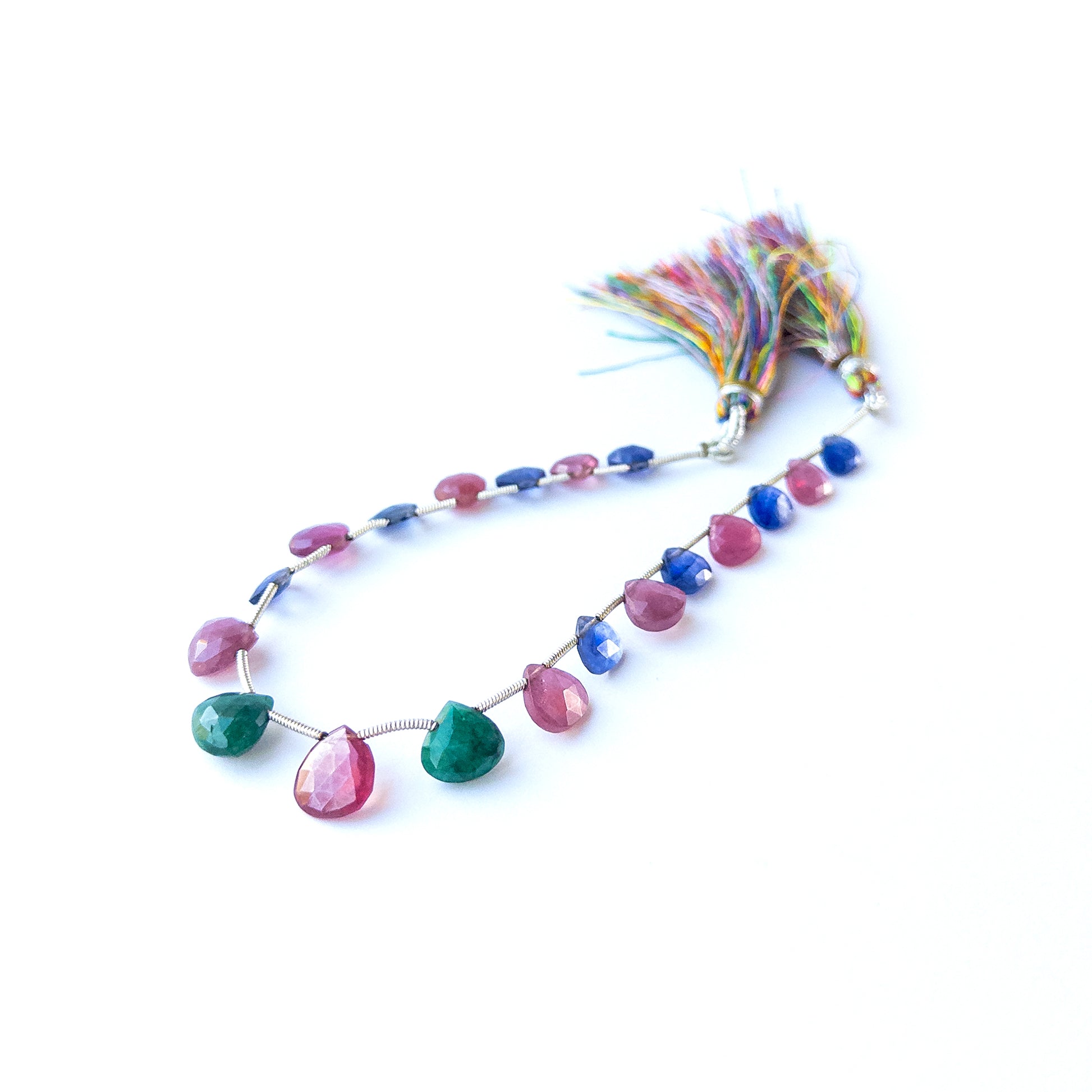 Handmade jewellery components crafted from genuine multi precious faceted briolette gemstones.