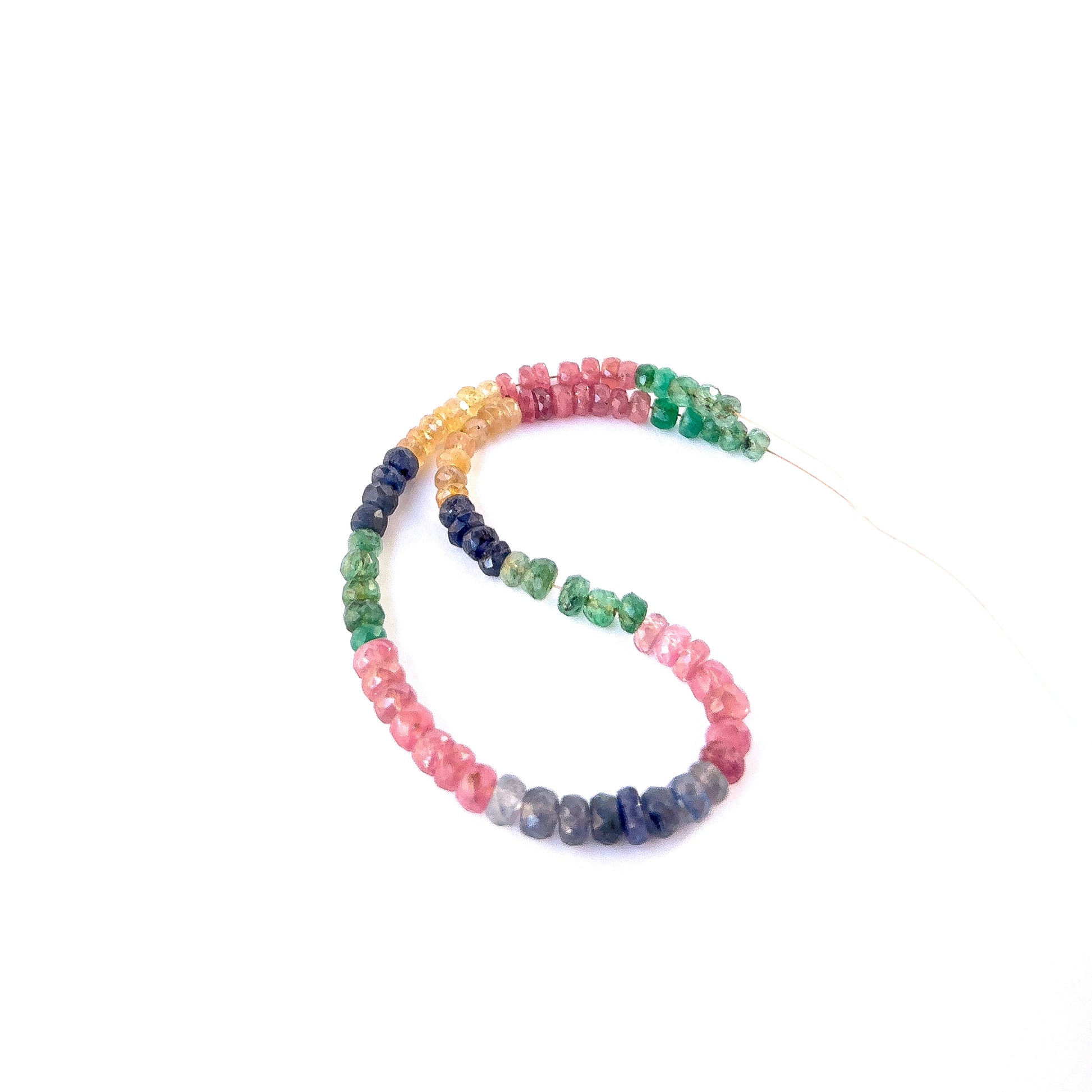 Premium Ruby, Emerald and Sapphire rondelle beads showcasing sparkling facets and high‑quality gemstone shine.