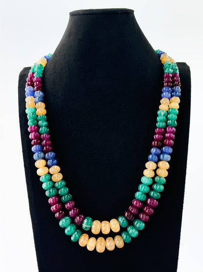Elegant two‑strand quartz necklace showcasing carved 8–12mm pumpkin beads.