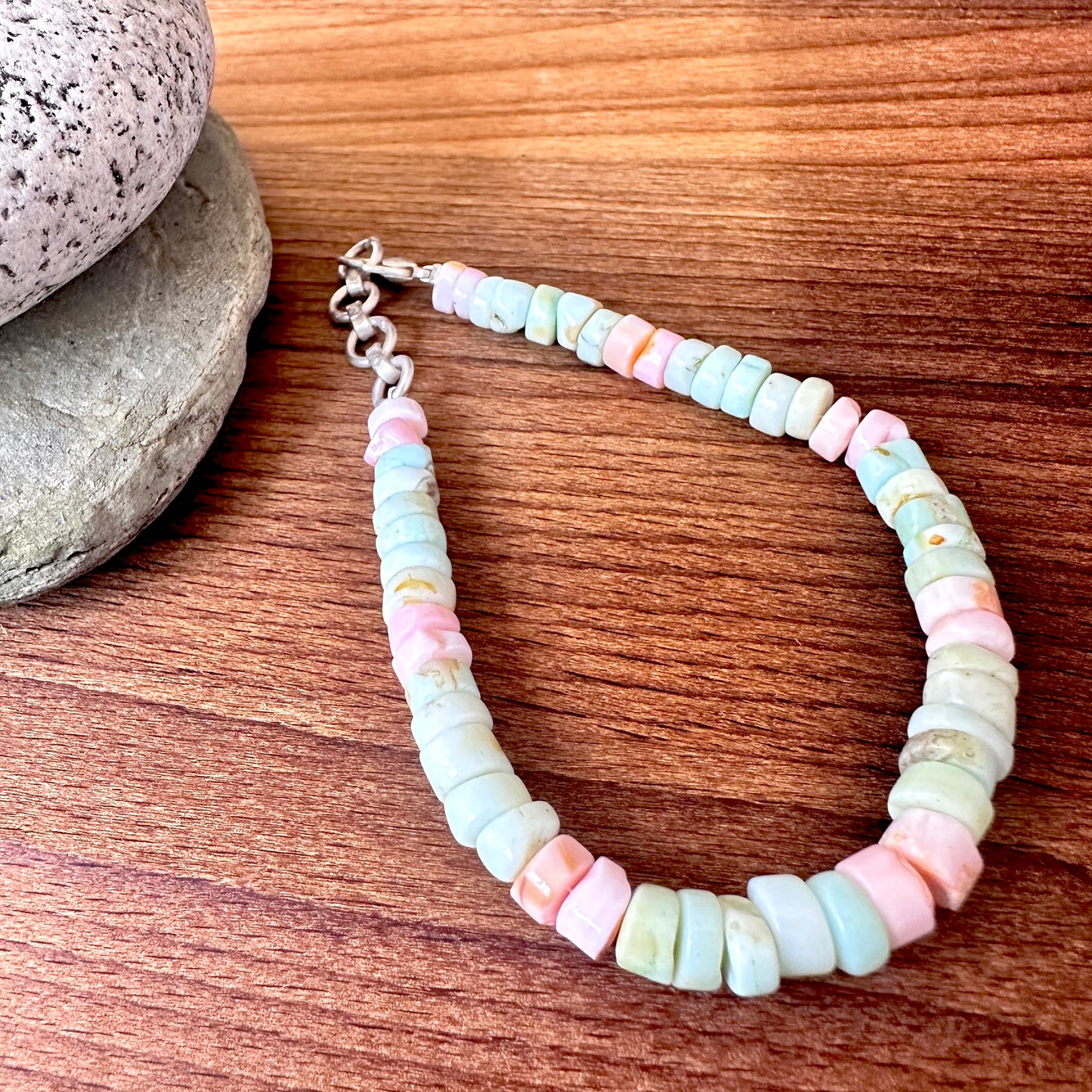 Multi stone bracelet with natural gemstone beads, smooth wheel cut 6.2–6.5mm, 19cm length, 54 carats.