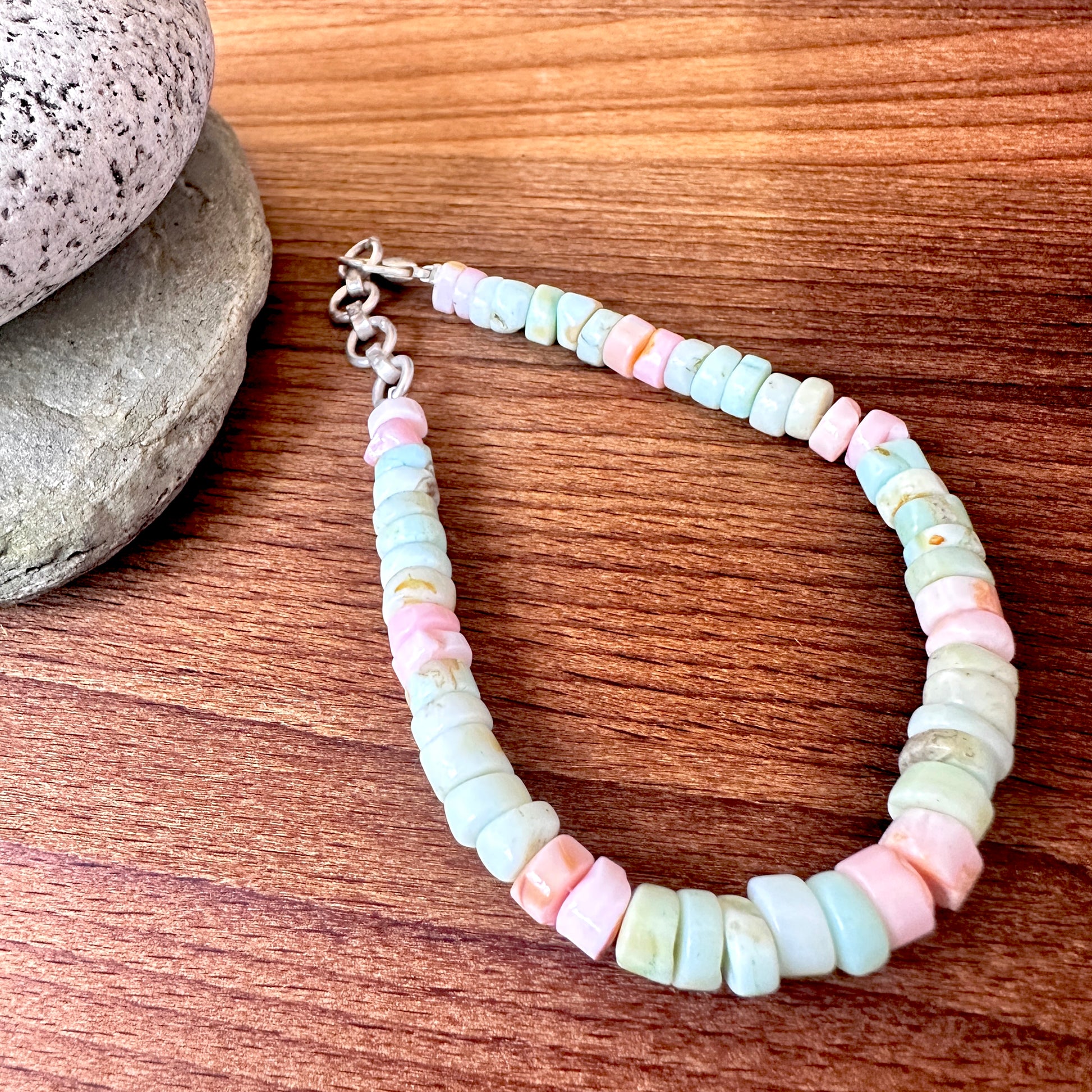 Multi stone bracelet with natural gemstone beads, smooth wheel cut 6.2–6.5mm, 19cm length, 54 carats.
