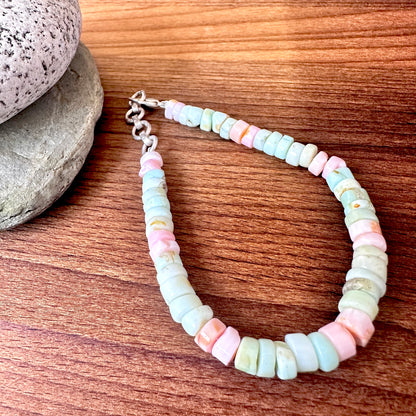 Multi stone bracelet with natural gemstone beads, smooth wheel cut 6.2–6.5mm, 19cm length, 54 carats.