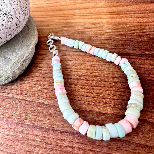 Multi stone bracelet with natural gemstone beads, smooth wheel cut 6.2–6.5mm, 19cm length, 54 carats.