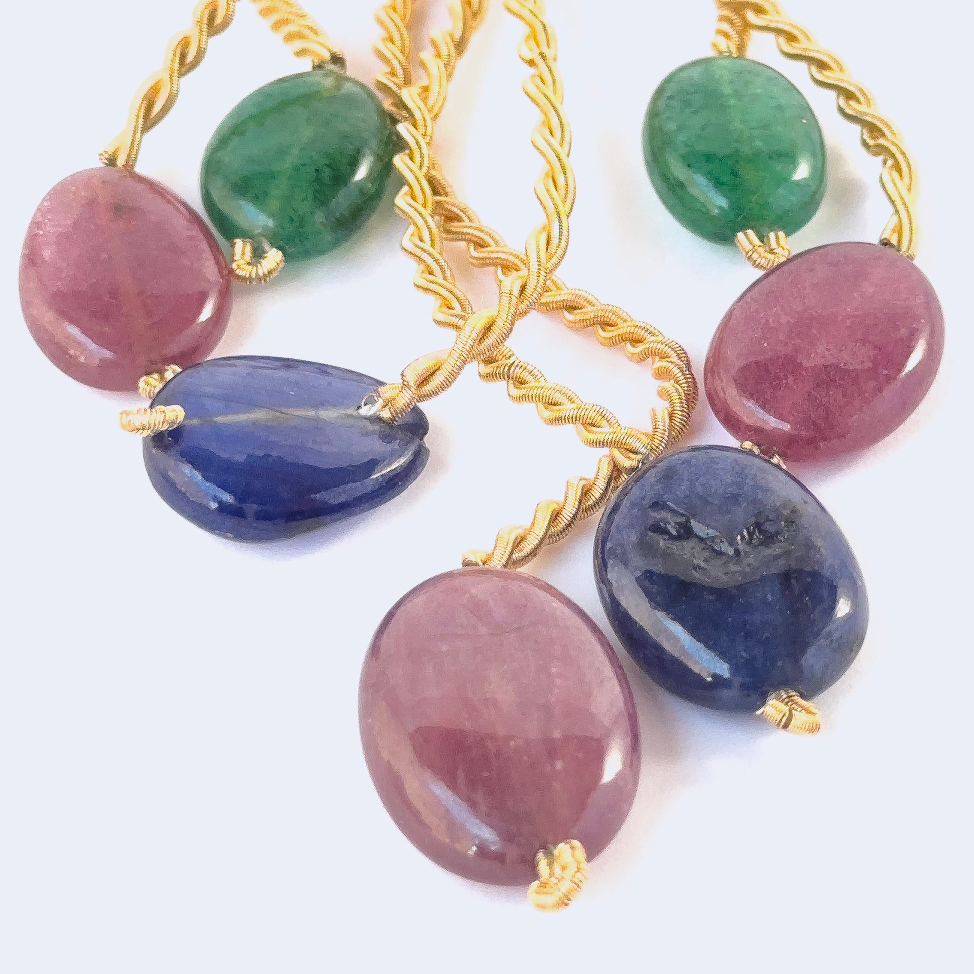 High‑quality multi‑stone oval beads featuring Emerald, Ruby and Sapphire for luxury jewellery crafting.