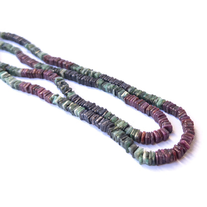 Handmade jewellery components with natural ruby, sapphire and emerald smooth square heishi beads.